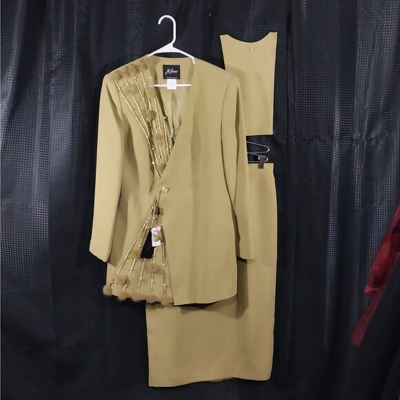 NWT! MILANO! STUNNING CELERY GREEN BERIBBONED & BEADED 3 PC SUIT SET! SZ 16 - Picture 2 of 16